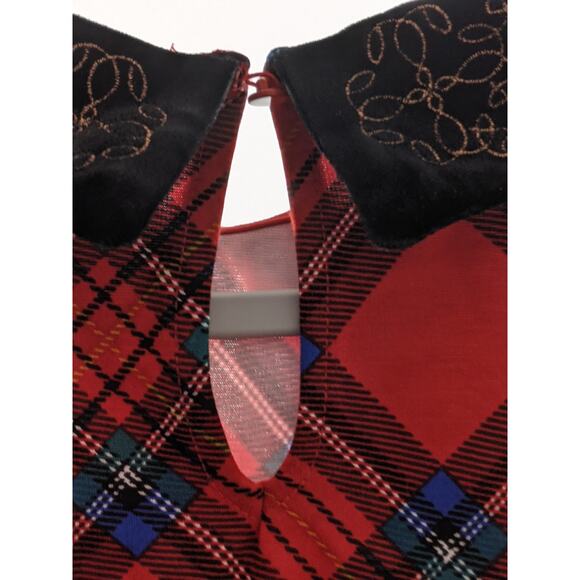 Charter‎ Club Plaid Top Velvet Collar Embroidery Sequins Blouse Red M Holiday - Picture 5 of 10